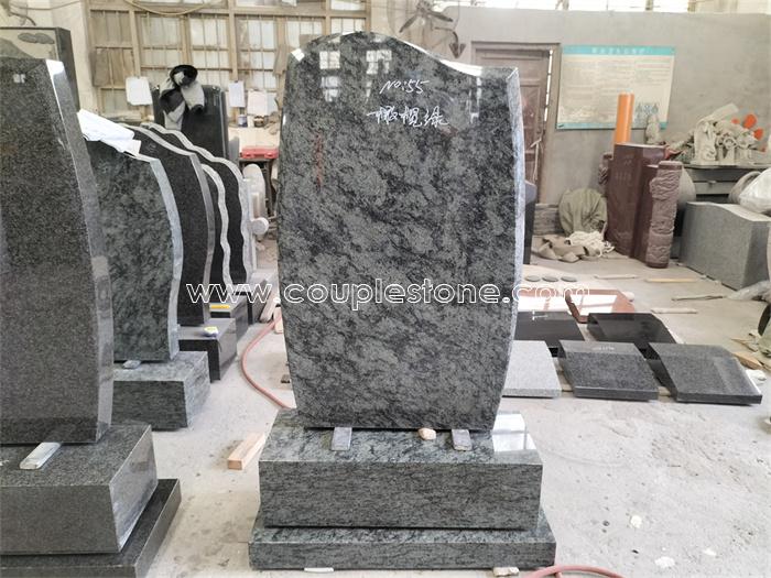 Green granite headstone set