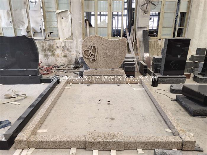 Yellow granite headstone set